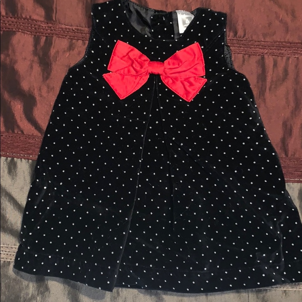 Black and White Polka Dot Dress with Red Bow